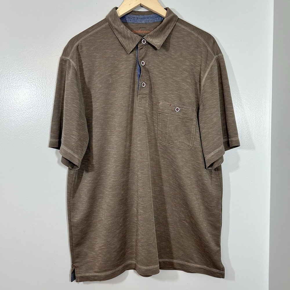 Weatherproof Vintage Polo Shirt Men's Large Brown Taupe Knit